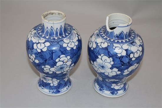 A large Chinese blue and white vase and two baluster jars, 18th century and later,